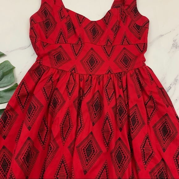 Nooworks red and black diamond print fit and flare retro dress with pockets - Picture 3 of 11